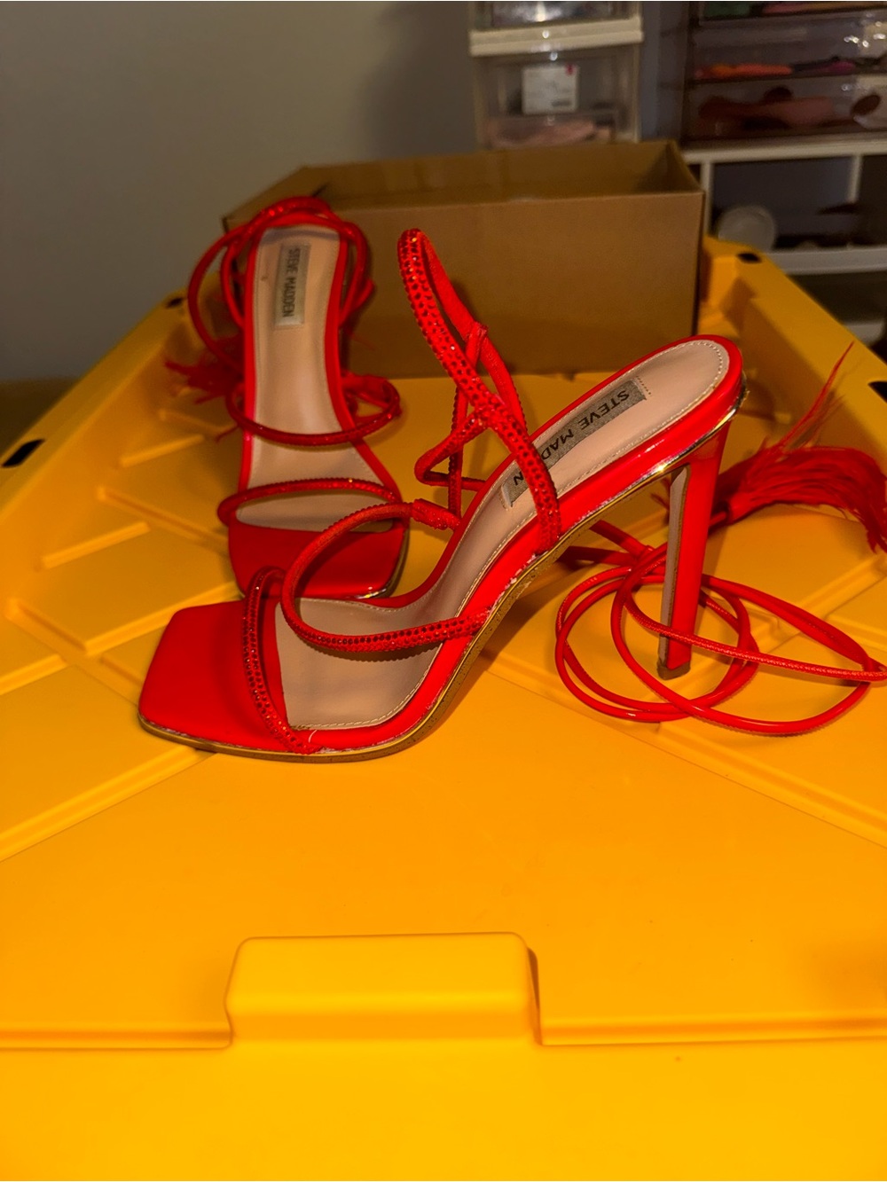 Steve Madden Red Lace-Up Strappy Stiletto Sandals